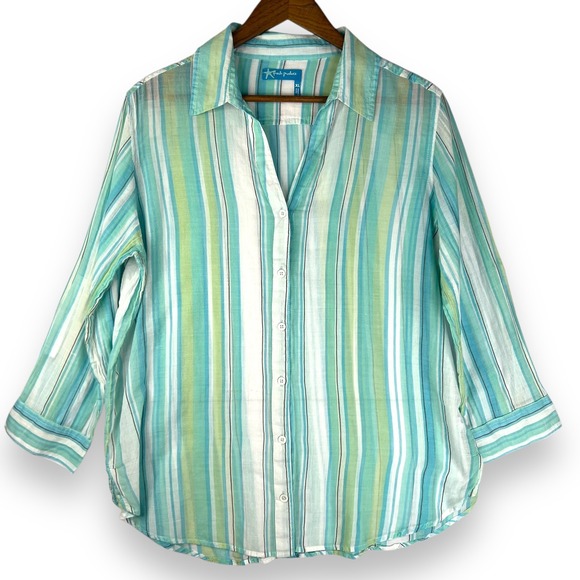 Fresh Produce Button Up Shirt Striped Roll Tab‎ 100% Cotton Coastal Beach XL - Picture 1 of 13